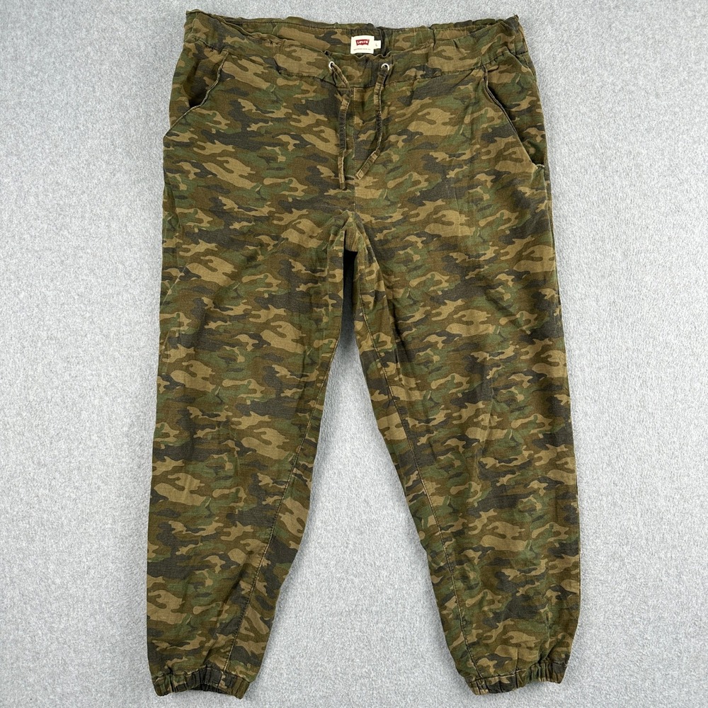 Levis Joggers Womens L Green Camo Drawstring Elastic Waist Pants